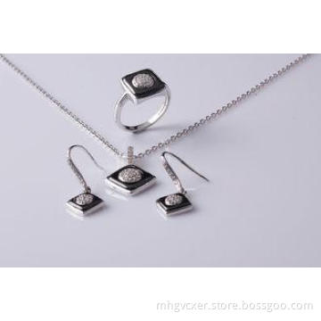 Cubic Zirconia Black Square 925 sterling Silver And Ceramic